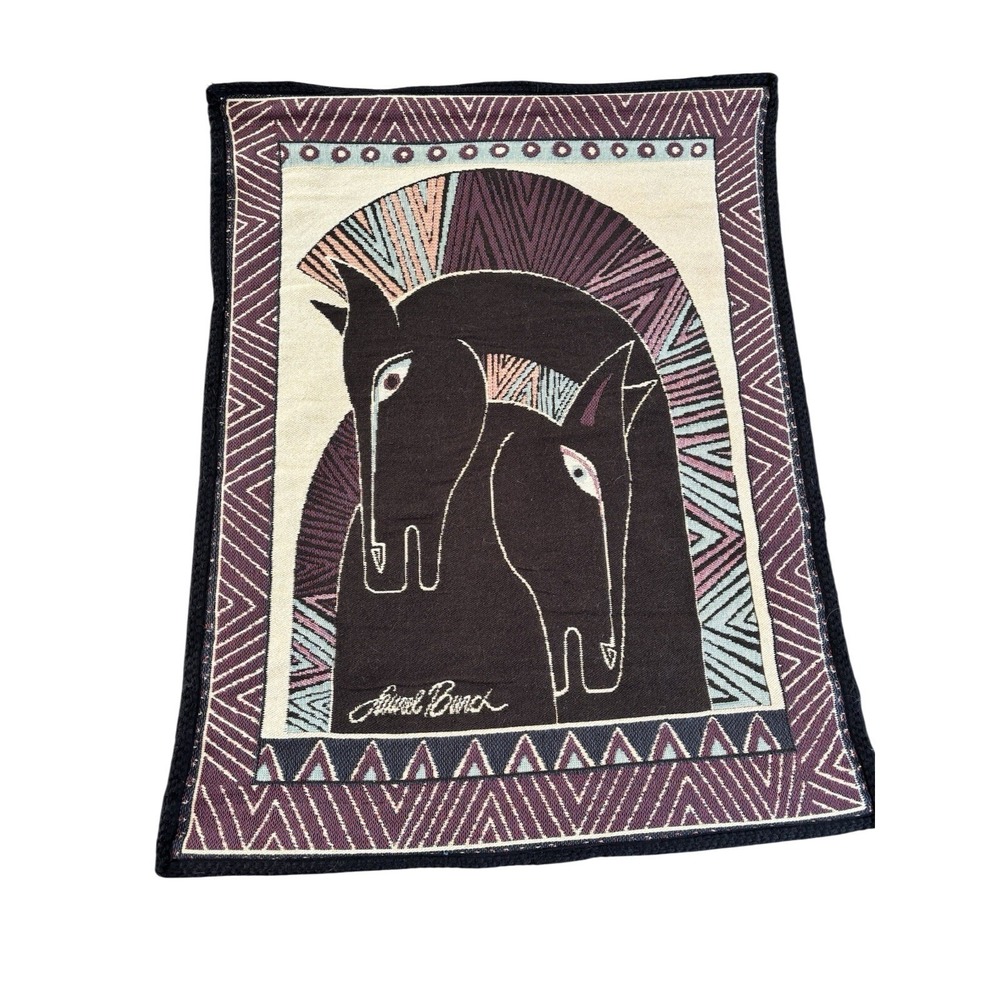 LAUREL BURCH Tabbed Wall Hanging Tapestry Horses Woven